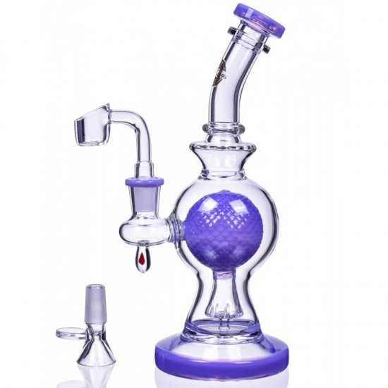 SpikeyBall Smoke - On Point Glass - 10\" Tilted Spherical Matrix Perc Bong - Purple New