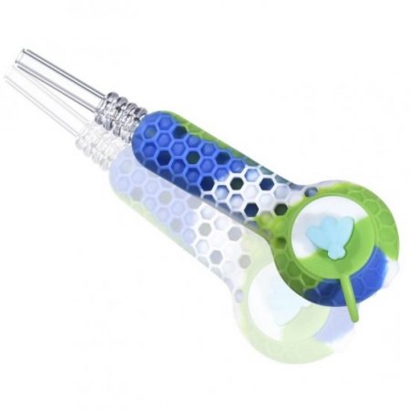 Stratus - 4" Silicone Hand Pipe 2 In 1 With Honey Dab Straw - Greenish Blue New