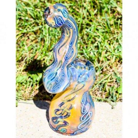 Sneaky Swirls - 8" Golden Fumed Swirled Bubbler New