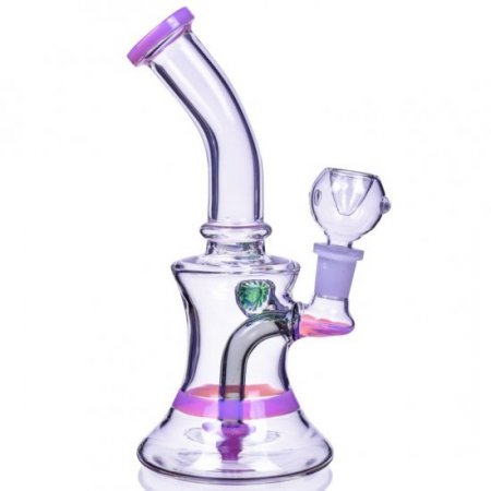 Smoke Hour - 8" Tilted Neck Showerhead Perc Bong w/ Marble Flower - Pink New