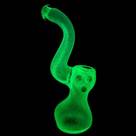 5\" Glow in the Dark Frosted White Bubbler - Green Or Teal Colored Beads New