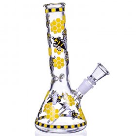 The Swarm - 8" Glow In The Dark Honeycomb Beaker Bong - Yellow/Black New