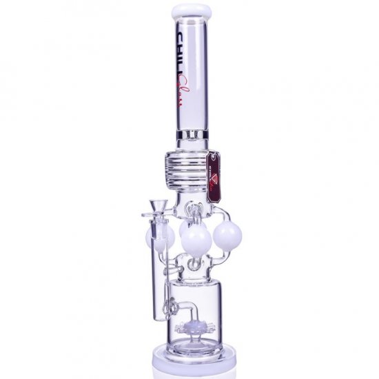 The Eris - Chill Glass - 21\" Quad Ball Chamber Sprinkler Perc Bong - White New