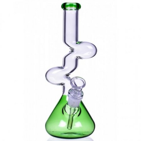 The Goliath - Curved Neck Double Zong Bong Water Pipe - Green New