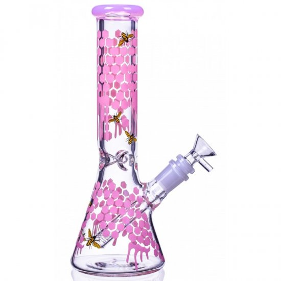 The Apiary - 10\" Honeycomb Beaker Bong - Pink New