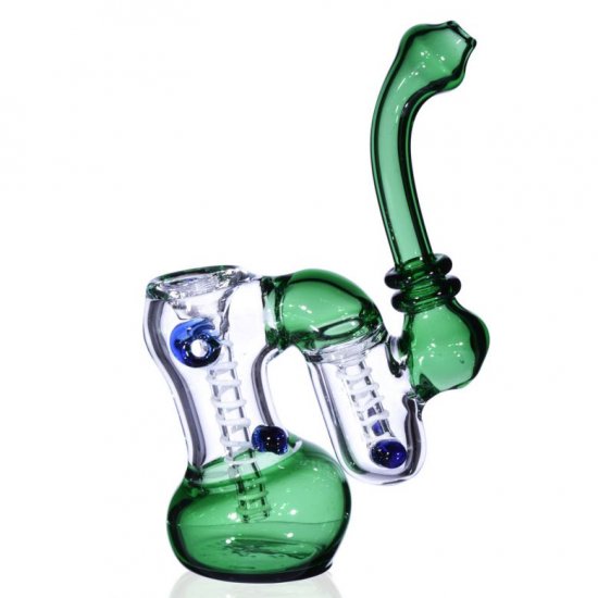 7\" Double Chamber Glass Bubbler - Green New