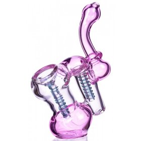 7" Girly Double Chamber Glass Bubbler - Pink New