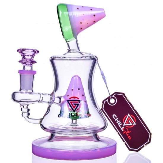 The Watermelon - 7\" Double Pyramid Funnel Perc Bong - Pink New