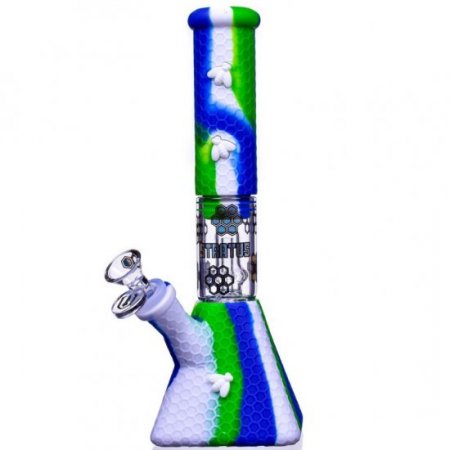 SMOKE PYRAMID - 11" STRATUS PYRAMID SILICONE BONG WITH 19MM DOWN STEM AND 14MM BOWL - GREENISH BLUE New