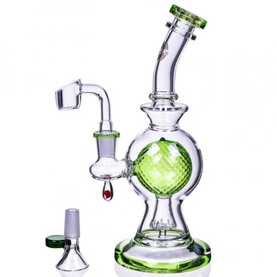 SpikeyBall Smoke - On Point Glass - 10\" Tilted Spherical Matrix Perc Bong - Green New