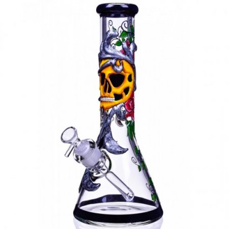 Sugar Skull - 13" Artistic Work Thick Beaker Base Bong New