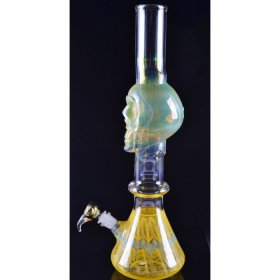 16" Skull Glass Bong Water Pipe - Golden Fumed New