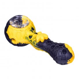 Stratus - 4" Silicone Hand Pipe With Honey Comb Design - Blackish Yellow New