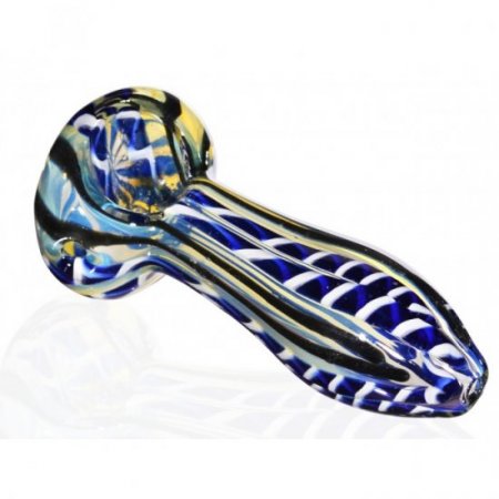 3.5" Rodded Skeleton Striped Glass Hand Pipe - Blue New