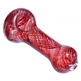 3" Hypnotic Glass Spoon Hand Pipe - Red swirls New