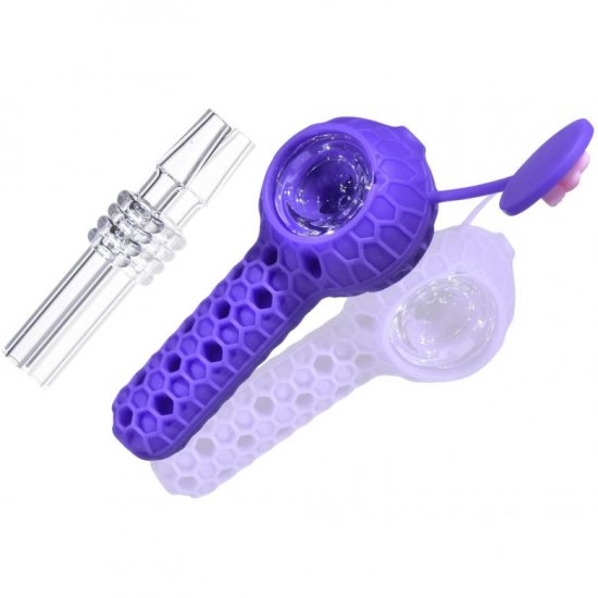 Stratus - 2 in 1 Honey Dab Straw and Silicone Hand Pipe - Purple New