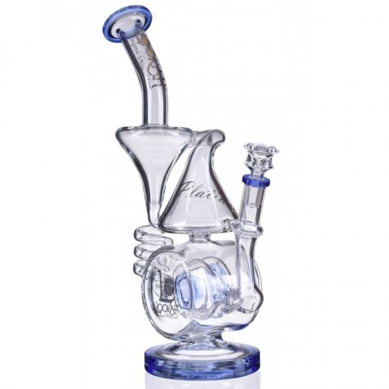 Smoke Artillery - 13\" LOOKAH BARREL SPIRAL CONE RECYCLE BENT NECK GLASS WATER PIPE - Sky Blue New