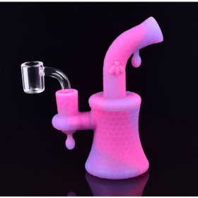 8" Glow In The Dark Bee On The Silicone Bong With 14mm Banger - Pinkish Purple New