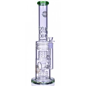 The Wicked Tower - On Point Glass - 18" Straight Swiss to Donut Perc Bong - Ice Green New