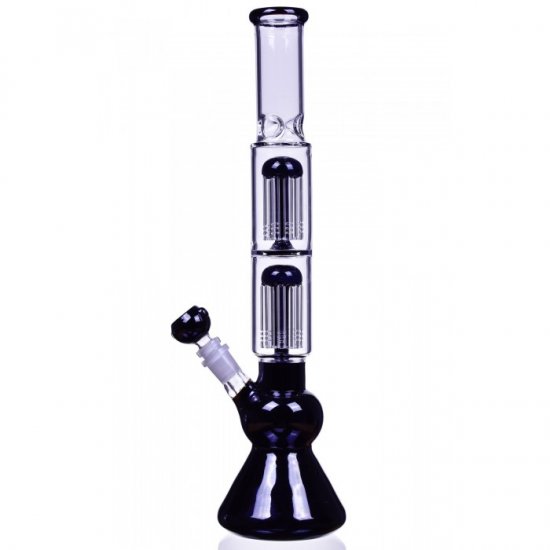 14\" Double Tree Perc Beaker Bottom Bong - Black New