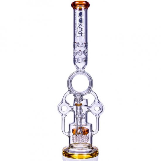 SMOKENATOR - LOOKAH PLATINUM DESIGN SERIES BONG - 20\" PLATINUM DONUT RECYCLER BONG WITH SPIRAL PERCS - Amber New