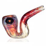 5" Fritted Striped Sherlock Glass Hand Pipe Fumed - Deep Red New