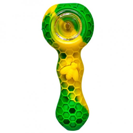 Stratus - 4\" Silicone Hand Pipe With Honey Comb Design - Greenish Yellow New