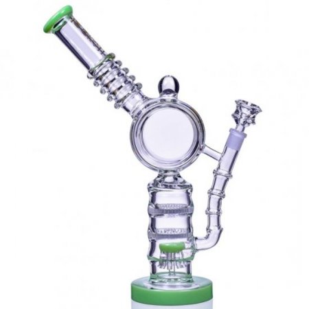 The Colosseum - Lookah? - 15" Donut Recycler Honeycomb to Sprinkler Perc Bong - Milky Green New