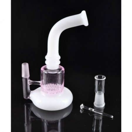 5" Micro Honeycomb Oil Rig Water Pipe Tilted - Saucer Chamber - White & Pink New