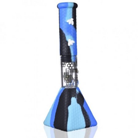 Smoke Pyramid - 11" Stratus Pyramid Blue Silicone bong with 19mm down stem and 14mm bowl New