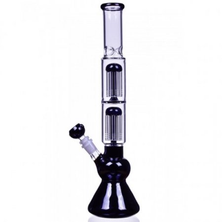 14" Double Tree Perc Beaker Bottom Bong - Black New