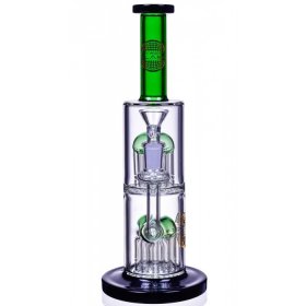 The Warrior - 11" Heavy Double Tree Perc Bong Water Pipe On Duty - Green New