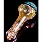 5" Spotted Head Golden Fumed Thick And Heavy Spoon Glass Hand Pipe New