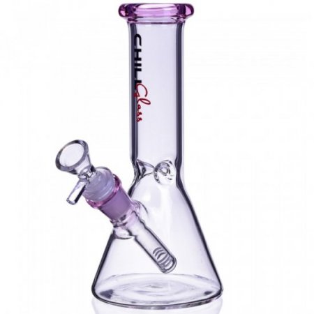 8" CHILLGLASS CLEAR BEAKER BASE BONG WATER PIPE - Pink New