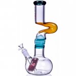 The Intimidator - Chill Glass -14" Double Zong Bong - Amber/Teal New