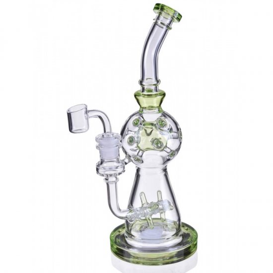 Smoke Propeller Dab Rig - 12\" Dual Spinning Propeller Perc To Swiss Faberge Egg Perc Dab Rig with Banger and Bowl - Lake Green New