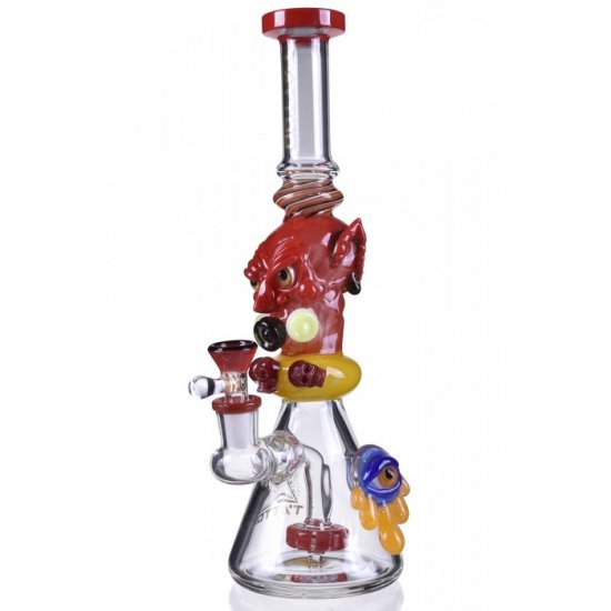 Red Devil - 12\" Showerhead Perc Bong - Tattoo Glass New