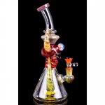 Twin Horned Skull Bong - 12" Showerhead Rig - Tattoo Glass Red New