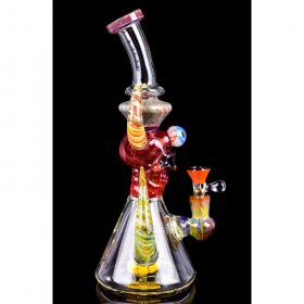 Twin Horned Skull Bong - 12" Showerhead Rig - Tattoo Glass Red New