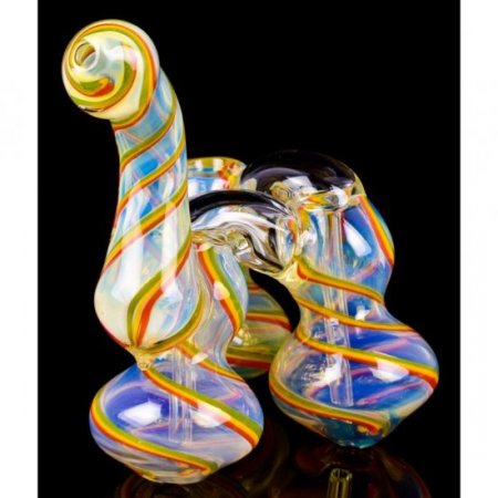 Smoke Triplets - 6" Triple Chamber Golden Fumed Side By Side Bubbler - Rasta New