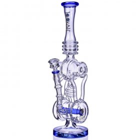 Twin Turbo - Lookah? - 16" Double Barrel Recycler Bong - Clear Blue New