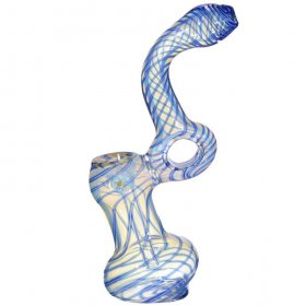 7" Swirled Sliver Fumed Bubbler - Blueish tinted Looped New