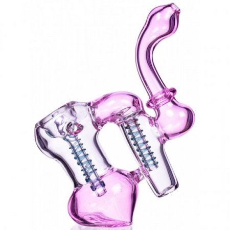 7" Girly Double Chamber Glass Bubbler - Pink New