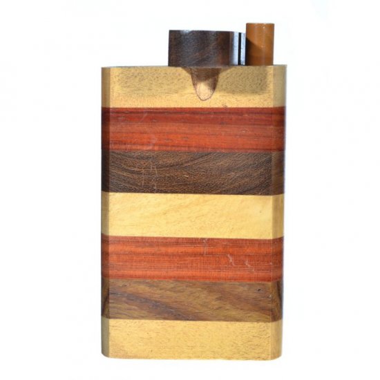 Fancy Wooden Dugout - Includes Cig Pipe - Dark Brown - Light/Dark New