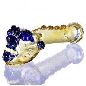 6" Bulldog Head Animal Hand Pipe - Golden Fumed - Blue New