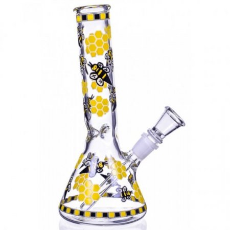 The Swarm - 8" Glow In The Dark Honeycomb Beaker Bong - Yellow/Black New