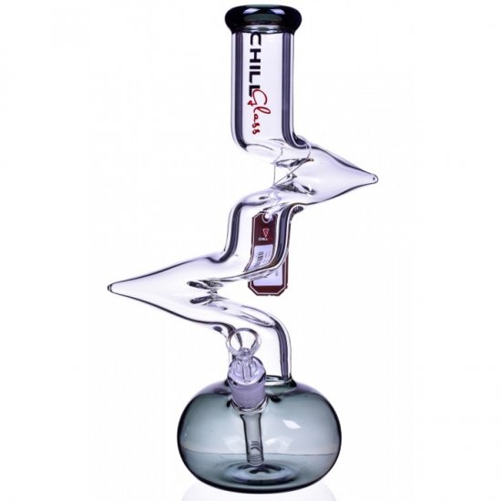 Chill Glass 15\" Double Zong Bong w/ Down Stem and 14mm Dry Bowl - Ash Black New