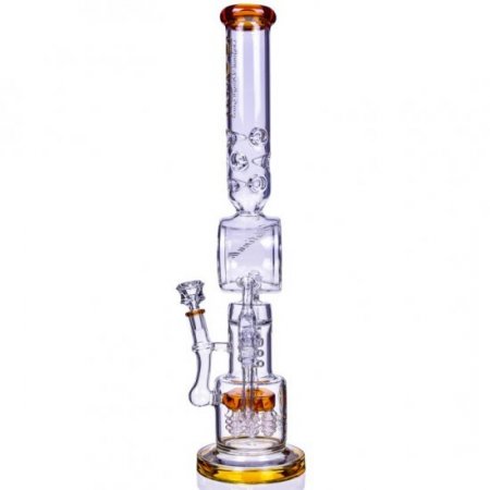 SMOKENATOR - LOOKAH PLATINUM DESIGN SERIES BONG - 20" PLATINUM DONUT RECYCLER BONG WITH SPIRAL PERCS - Amber New