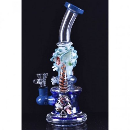 Twin Horned Skull Bong - 10" Showerhead Rig - Tattoo Glass New