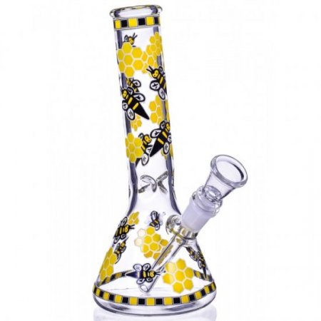 The Swarm - 8" Glow In The Dark Honeycomb Beaker Bong - Yellow/Black New